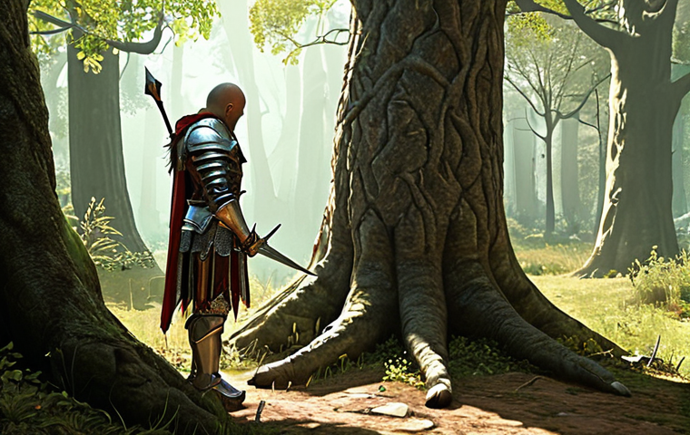 **
Prompt: "Lineage 2 warrior, level 20, completing a simple quest in a vibrant forest, receiving guidance from a wise old tutor NPC. Fantasy armor, Spanish countryside inspiration for the environment."
**